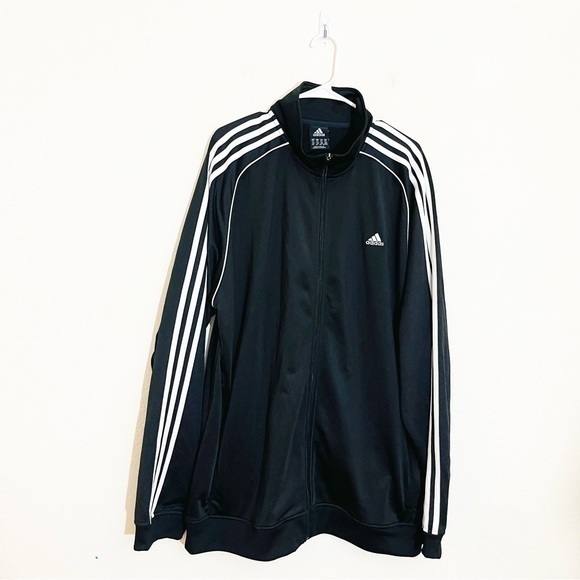 Adidas Full Zip Long Sleeve Track Jacket Men Size 2XL Black/White Pockets - Picture 1 of 12